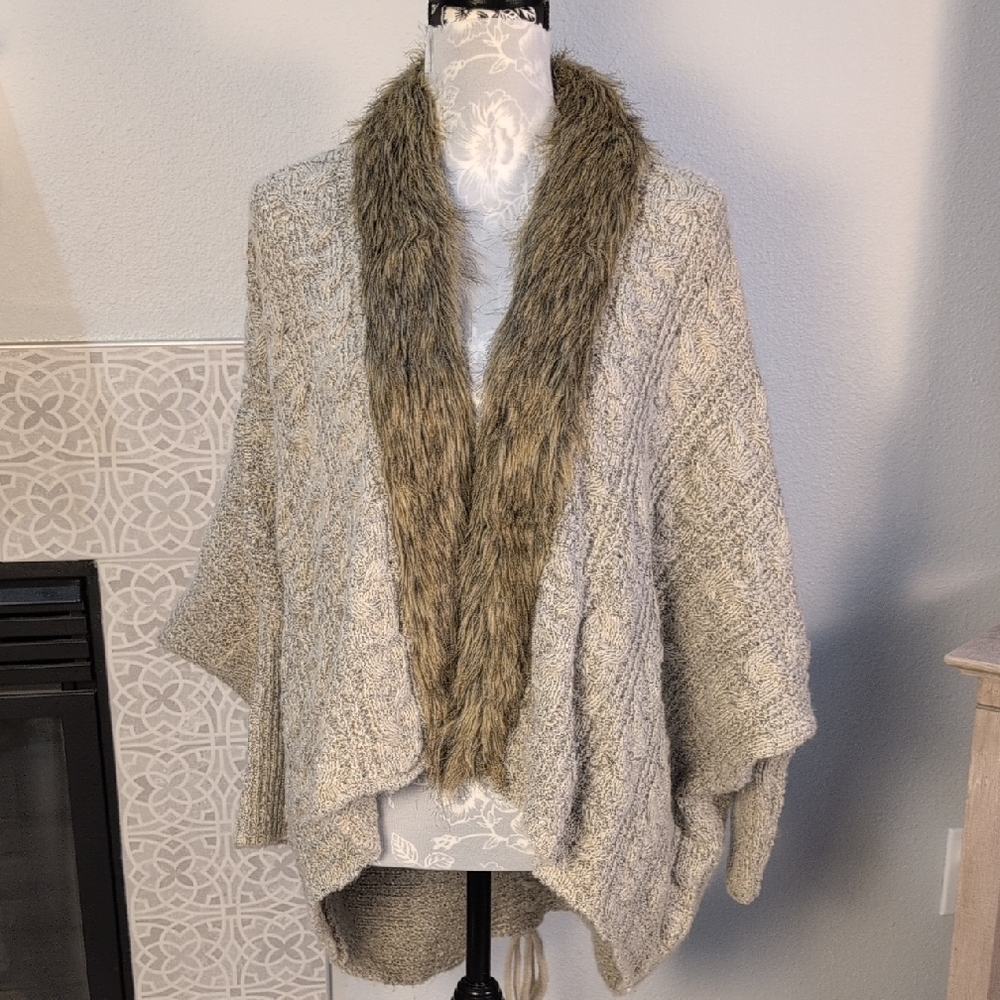 XOXO  Cardigan Sweater with Faux Fur Trim